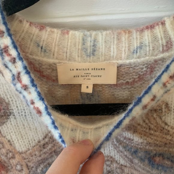 Sezane Cream, Blue and Brown baroque style sweater. - Picture 4 of 7